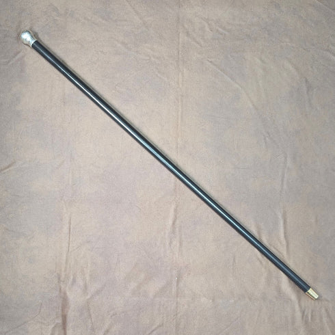 1923 British antique men's sterling silver round handle walking stick, 88cm